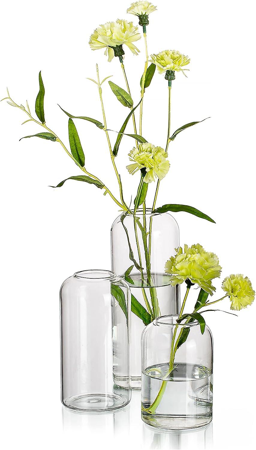 Glass Bud Vases for Flowers - Blown Modern Small Glass Vases for Centerpieces Set of 3, Mini Clear Bulk Flower Vases(Not Include Flower)