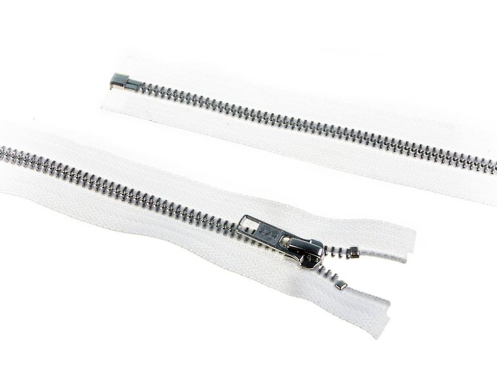 YKK Silver Metal Open End Zips White - 40 cm - each