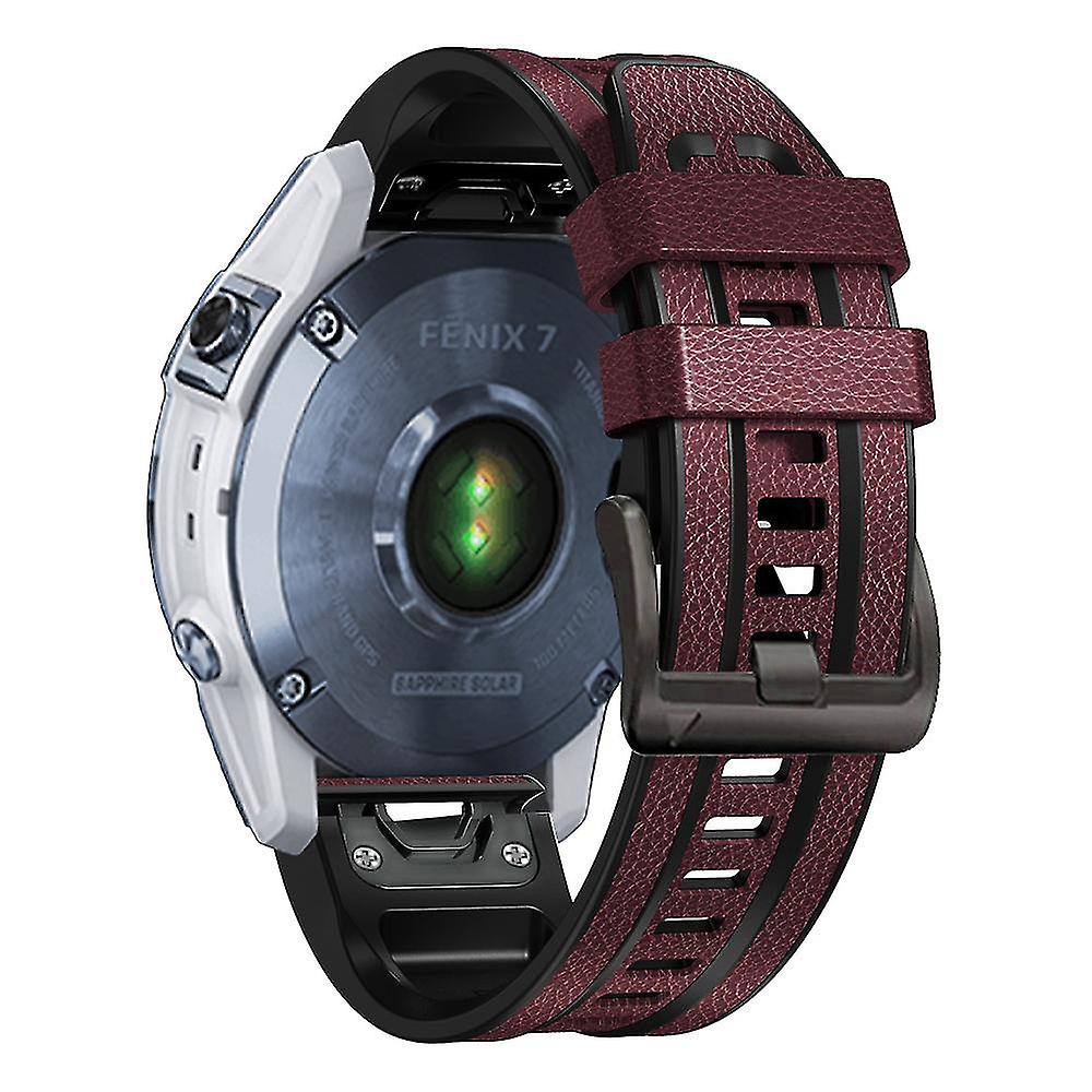For Garmin Tactix 7 Pro/fenix 7x/fenix 6x Pro Quick Release Leather Coated Silicone Smart Watch Band Wrist Strap 26mm
