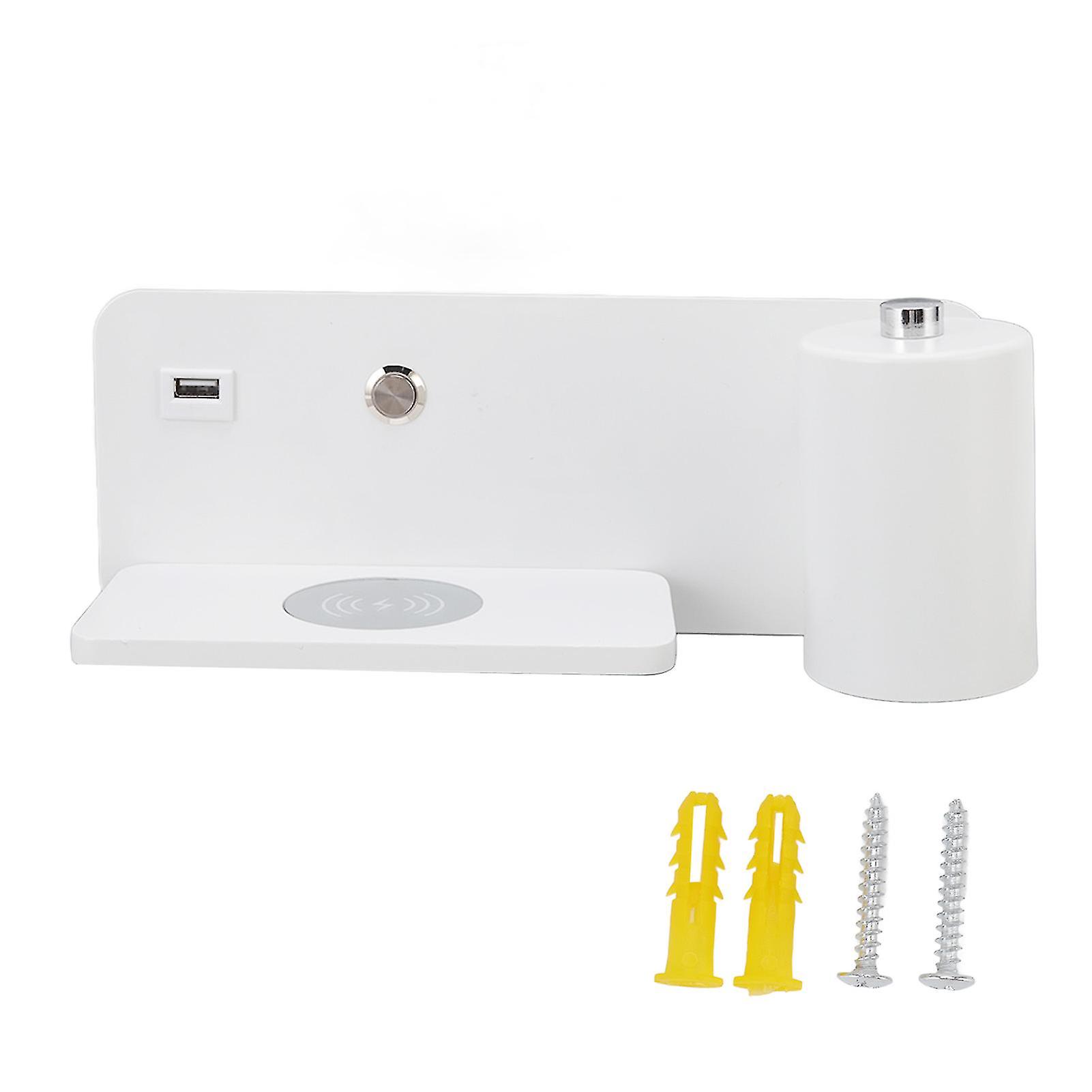 Applique murale LED avec interface USB et chargement sans fil, idéale pour un salon ou une chambre à coucher, 85-265 V, blanche, droite