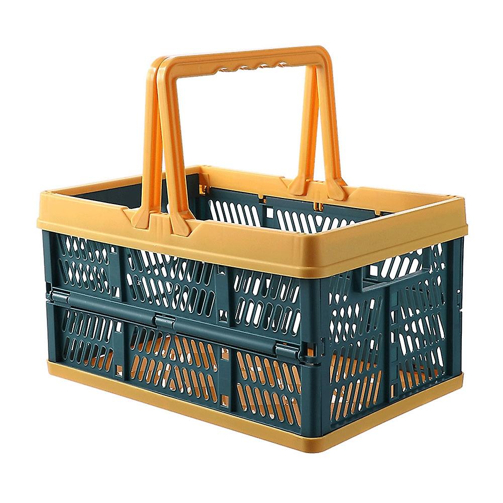 Portable Folding Handle Food Storage Basket Picnic Desktop Organizer Container