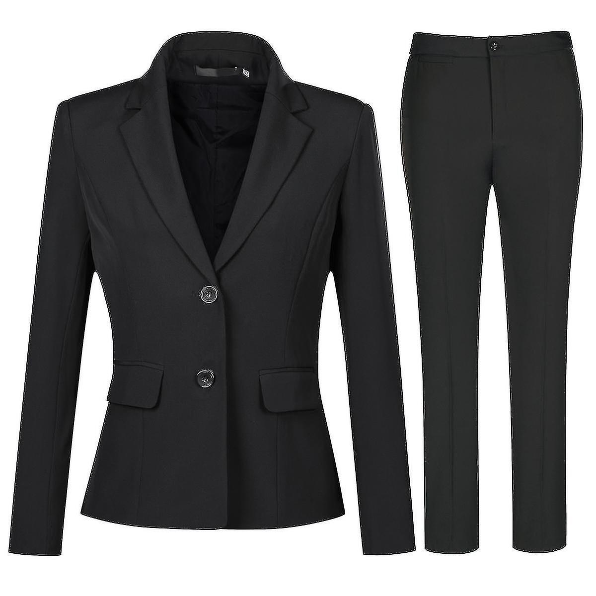 Female Professional Formal Solid Color Suit Two Button Notched Lapel Suit (blazer And Pants)