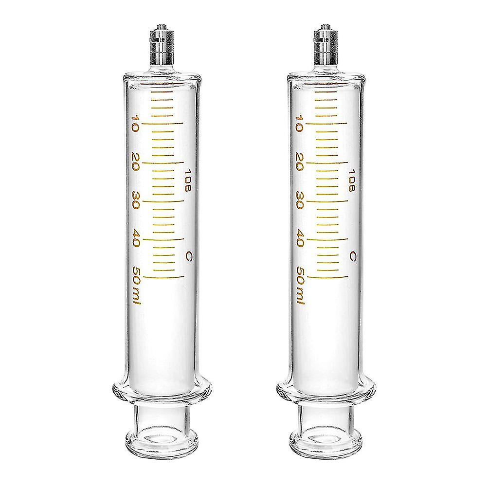 2 Pack Luer Lock Reusable Glass Syringe With No Needle, 50ml