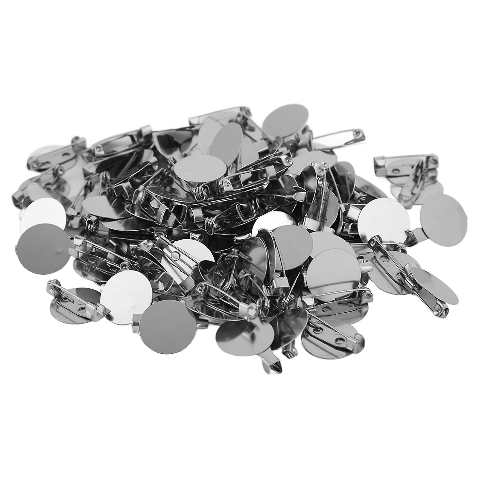 100Pcs Brooch Clasps Pin Trays Metal Sturdy Durable Simple Design Blank Button Badge for DIY Jewelry Craft Making15mm 