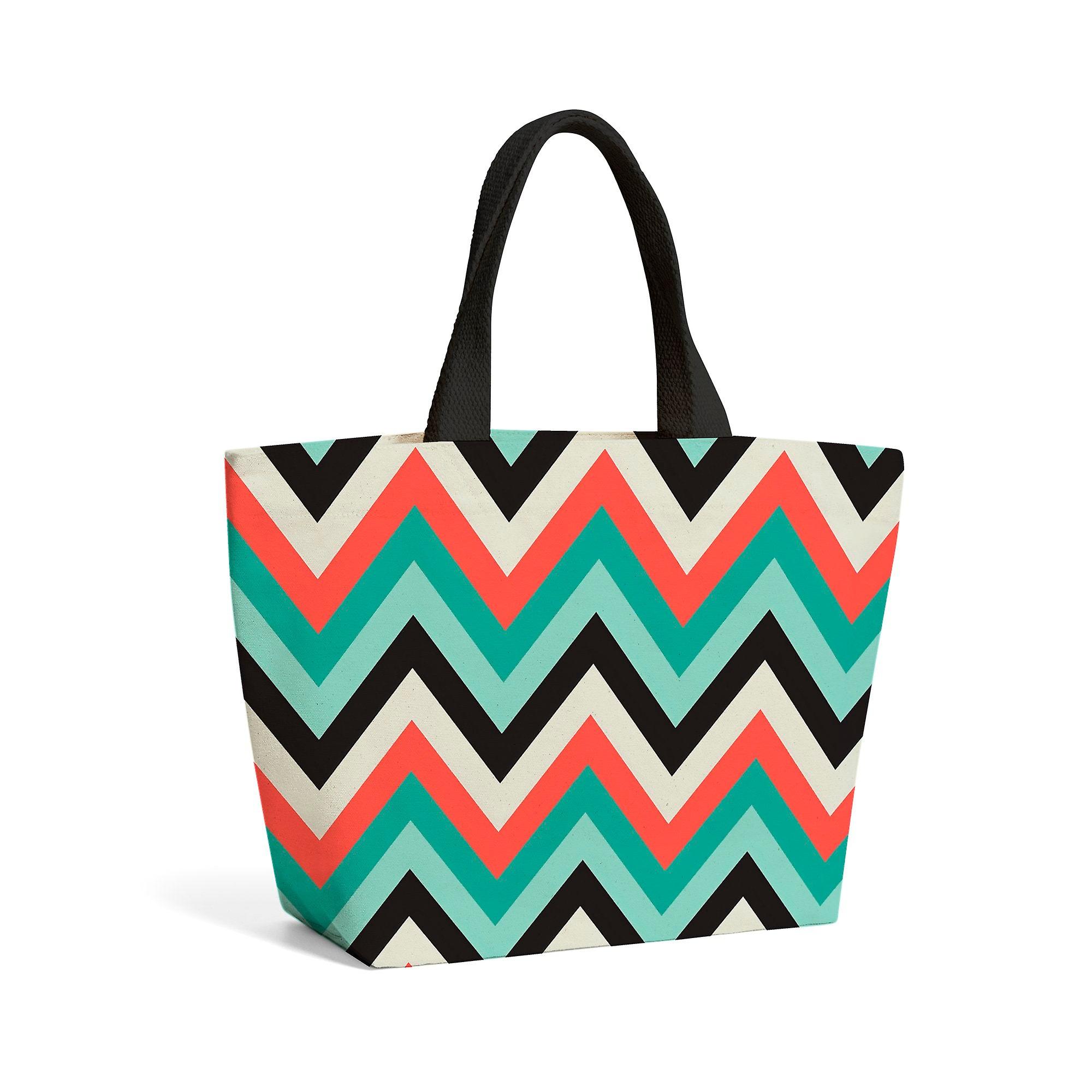 Geometric Colored Chevron Pattern Beach Shopper Tote Bag