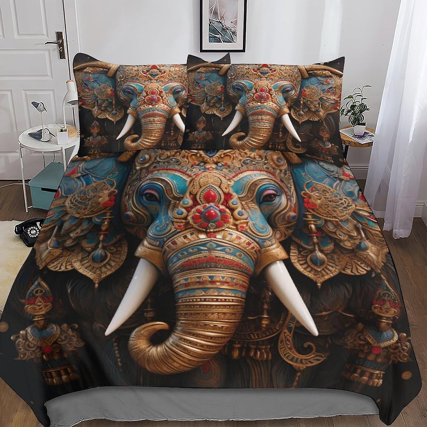 VCLUST Elephant Duvet Cover Bedding Set,3D Creative Printing Quilt Cover with Pillowcases, for Soft Microfiber Quilt Cover with Zipper Closure 3 Piece