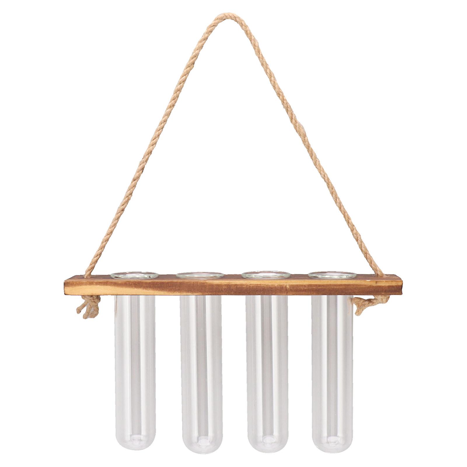 1 Tier 4 Holes Plant Propagation Station Wall Hanging Plant Terrarium With Wooden Stand Mini Test Tube Retro Color