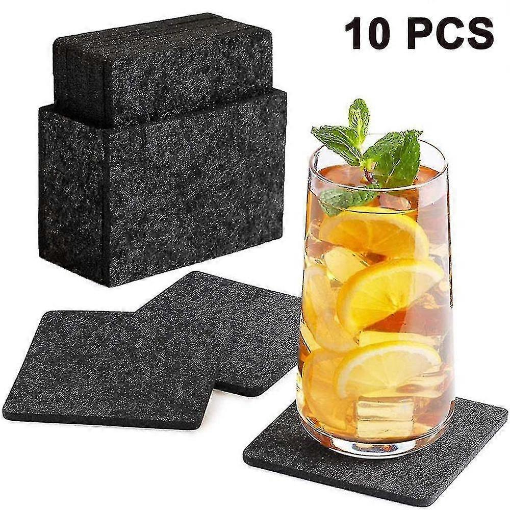 Set Of 10 Felt Coasters Square Decorative Placemat With Storage Box - Washable Design Felt Coasters Glasses, Cups, Table, Bar