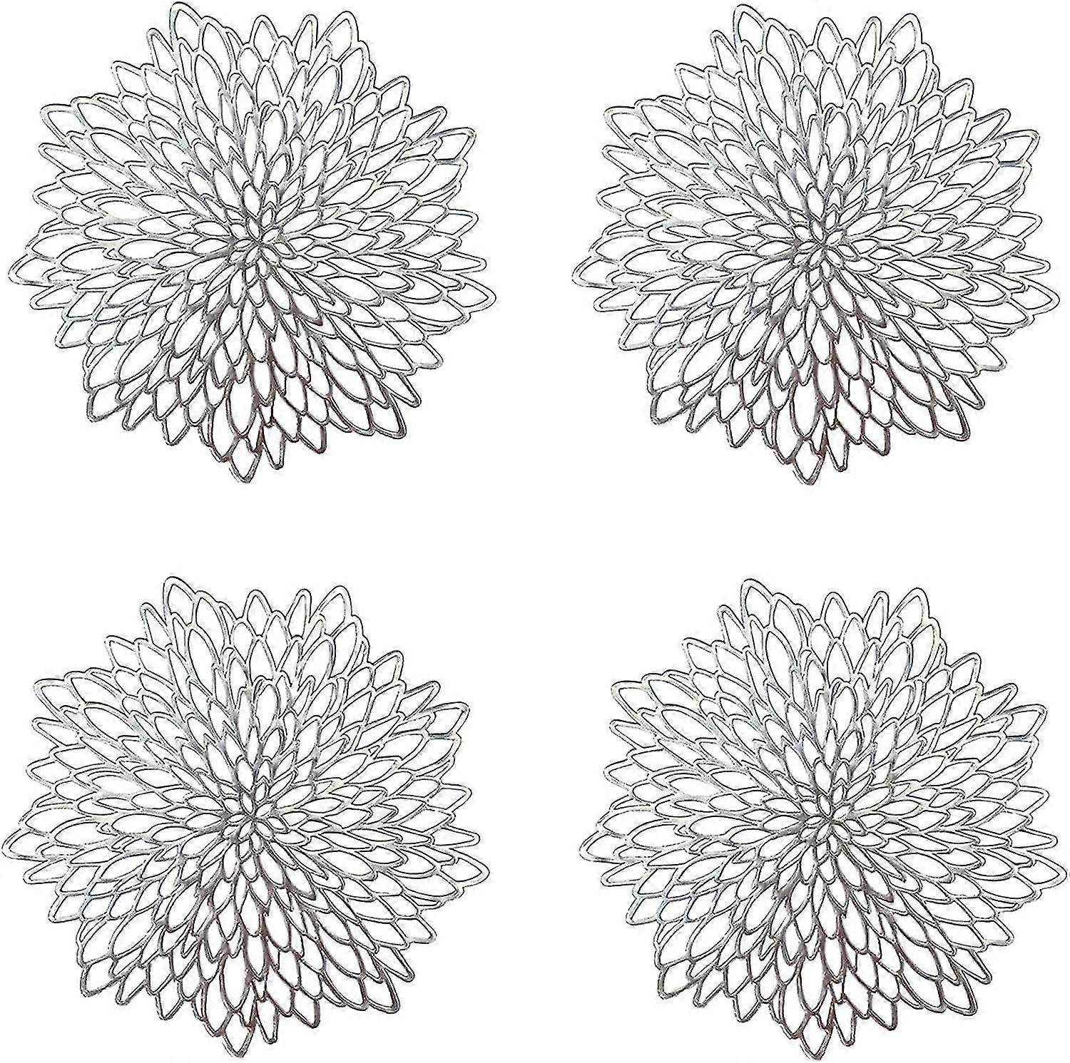 Set de table rond creux argenté 4 pièces, set de table rond en plastique, 2024