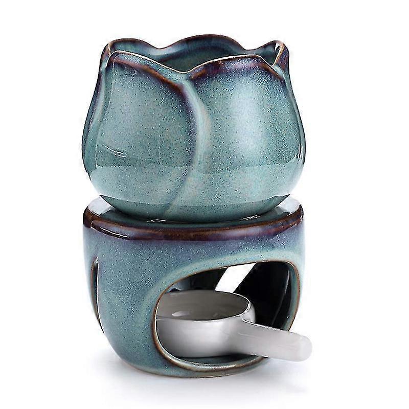 New ModelsLINJOU with Candle Spoon, Decorative Aroma Candle Holder Oil Burner, Flower Model (Blue)