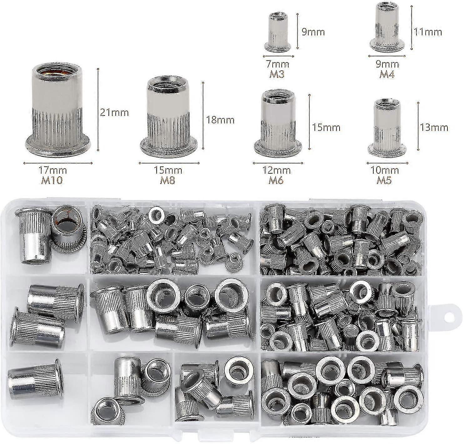 Stainless Steel Rivet Nut, Nut Tool Flat Threaded Headsilver165pcs