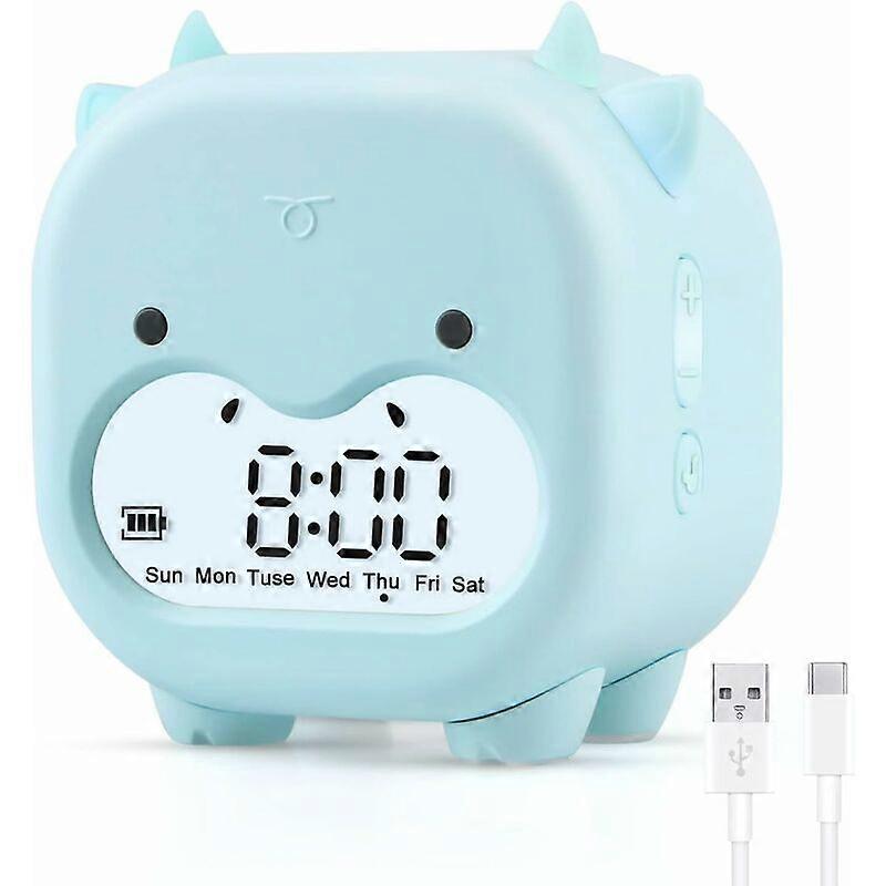 Kids Alarm Clock, LED Digital Alarm Clock Night Light, Cows Illuminated Alarm Clock with Adjustable Snooze Alarm Clock Smart Dimming Auto Time/Date/Te