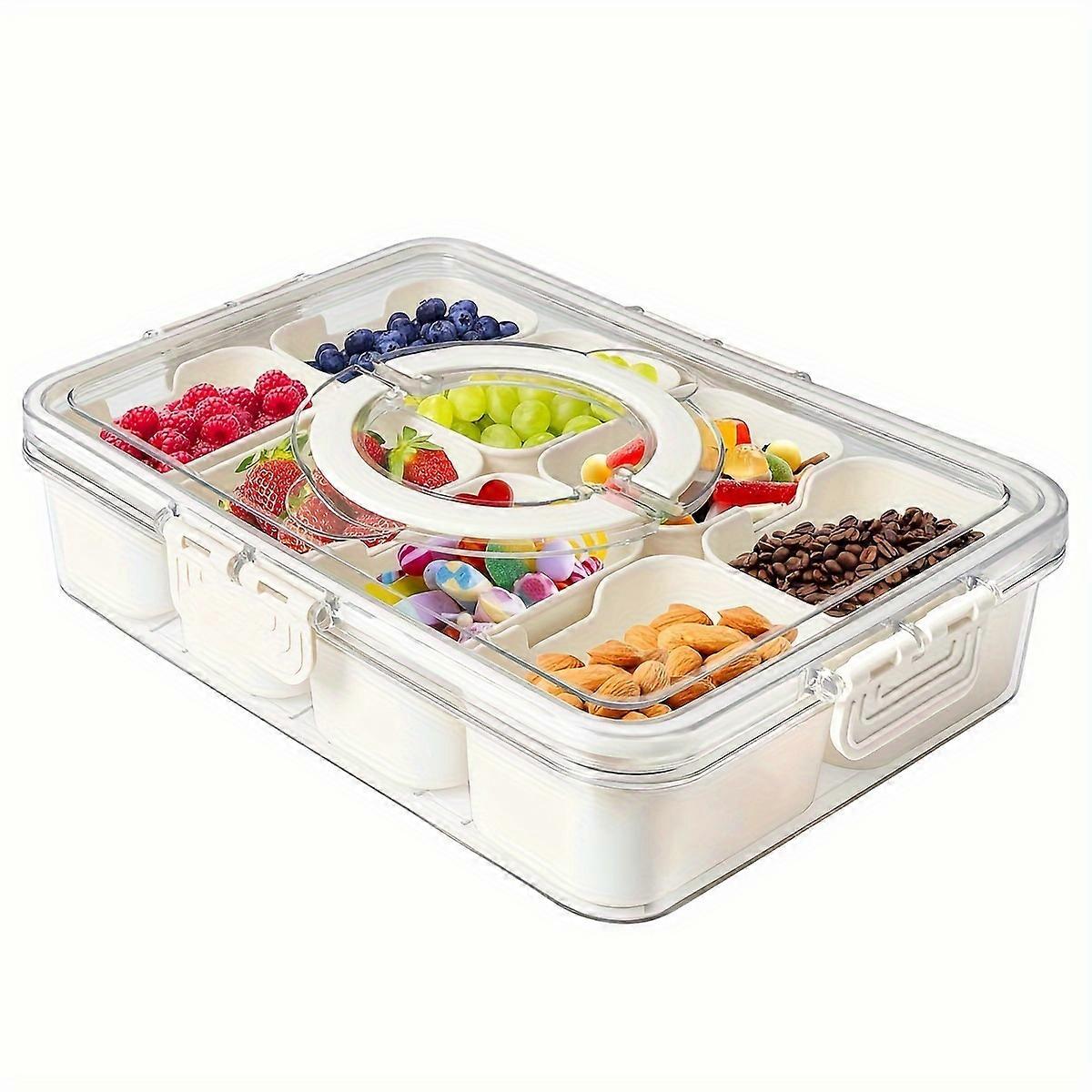 1 Piece Modern Plastic Food Storage Lunch Box with Lid, Square Multi-Compartment Storage Tray with 8 Sections and Double Handles, Perfect for Candies,
