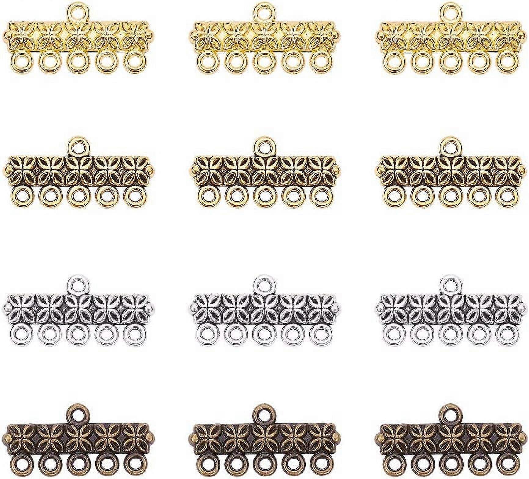 120pcs 5Strand Slide Lock Clasp 4 Color Pendants Alloy Chandelier Components Links Charm Links