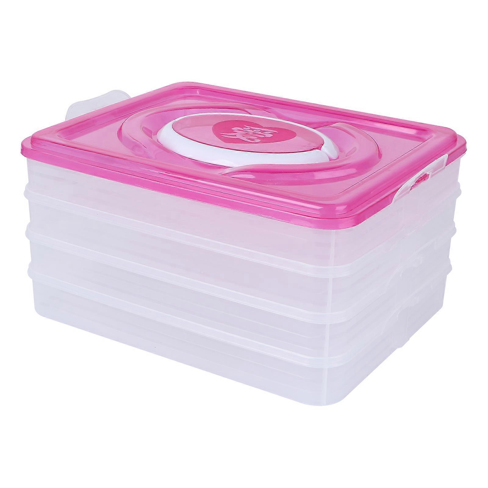 Refrigerator Fresh-keeping Plastic Storage Case Four Layers Portable Dumpling Box Container Holder Organizer (Pink)