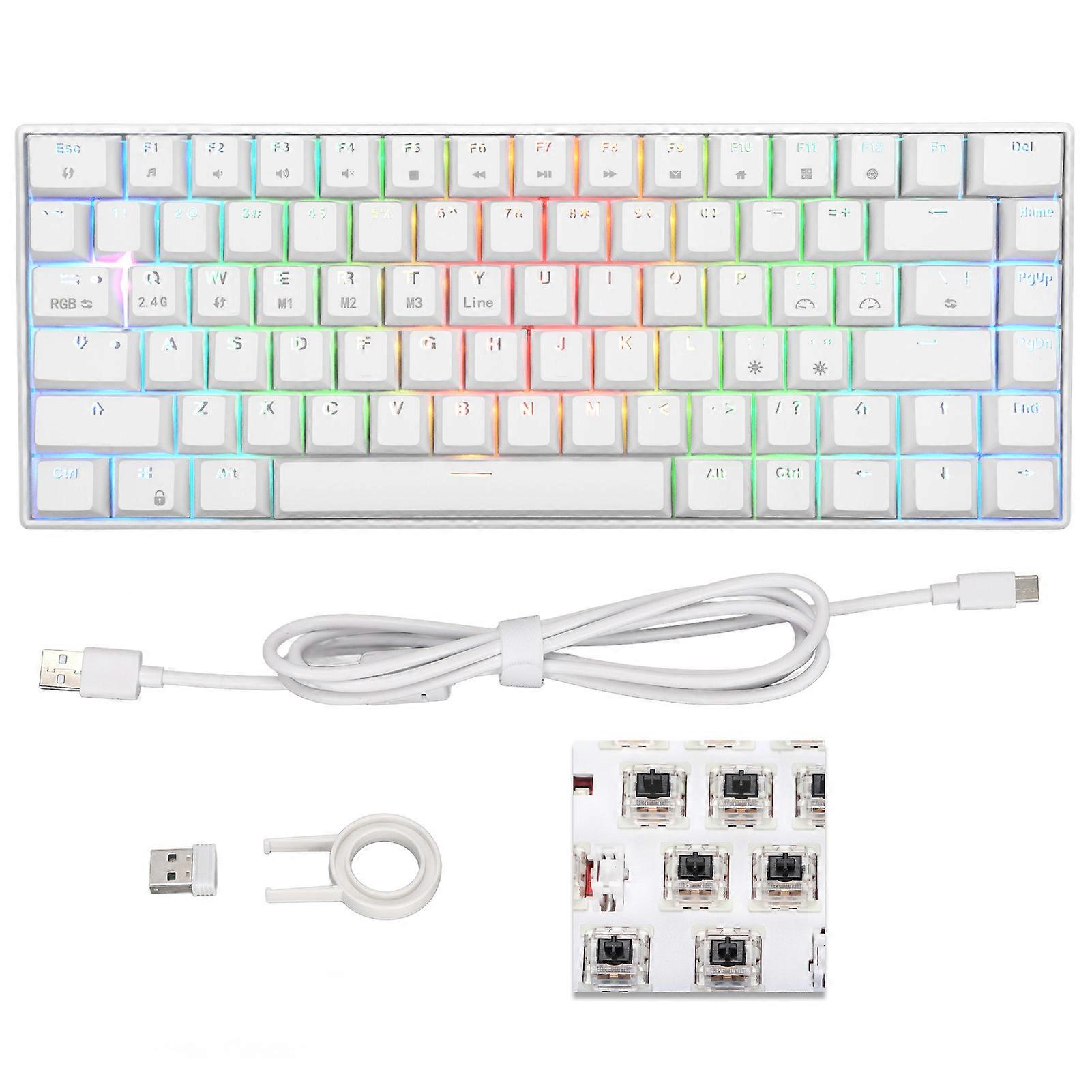 Mechanical Keyboard 82 Keys RGB Wireless 2.4G BT3.0 Type C Wired Connection Ergonomic 1800mAh Battery Wired KeyboardLinear Action Switch