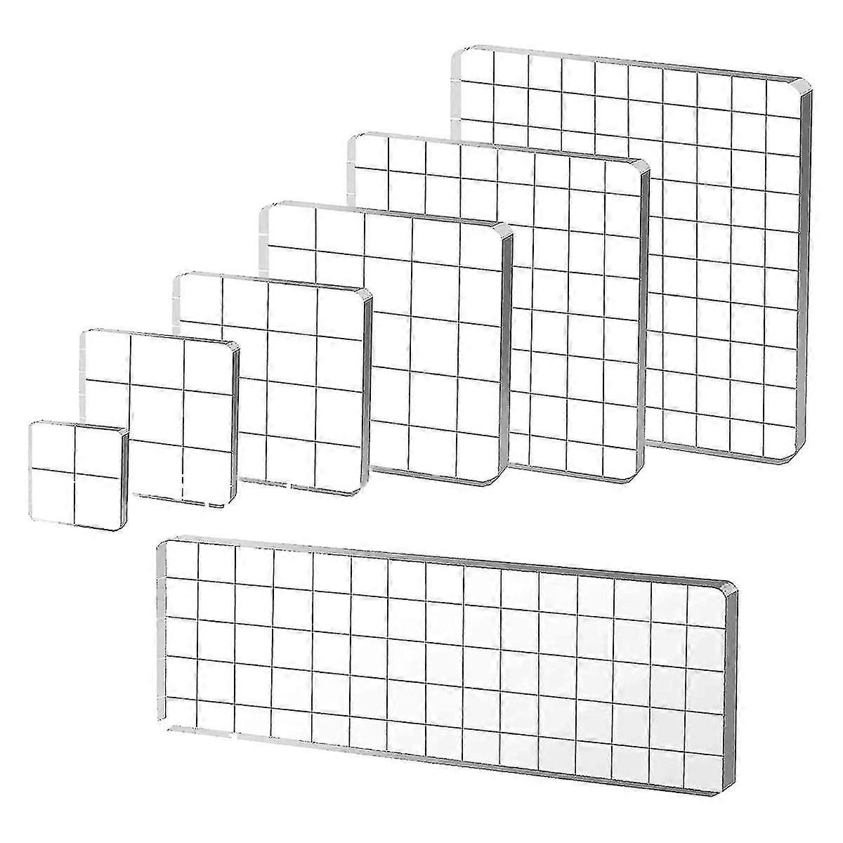2024 7 Pieces Acrylic Stamp Blocks, Clear Stamp Blocks Acrylic Blocks For Stamping Set With Grid Decorat