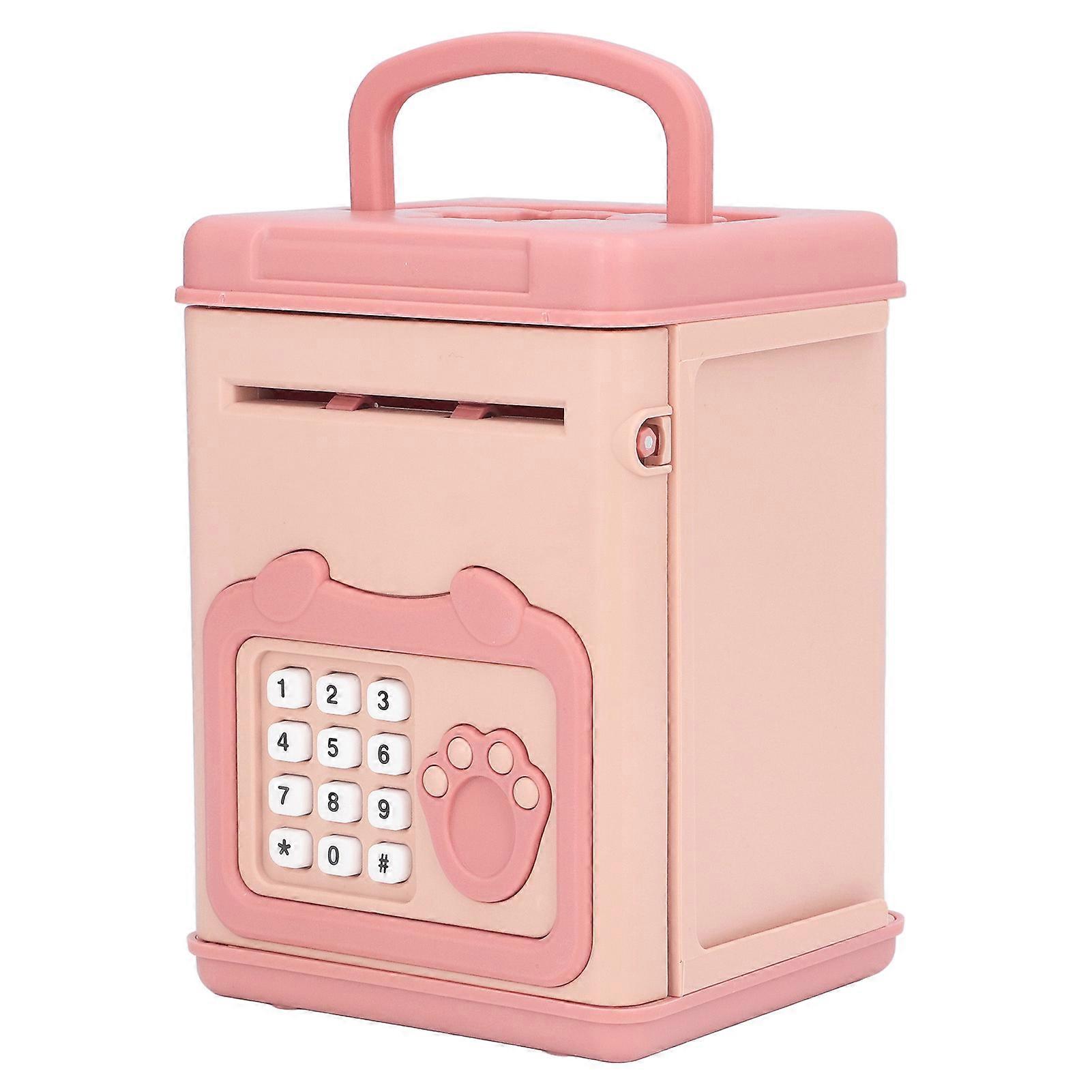 Fingerprint Password Cash Piggy Bank for Kids Auto Scroll Paper Interactive Piggy Bank Electronic ATM With Child Music Pink