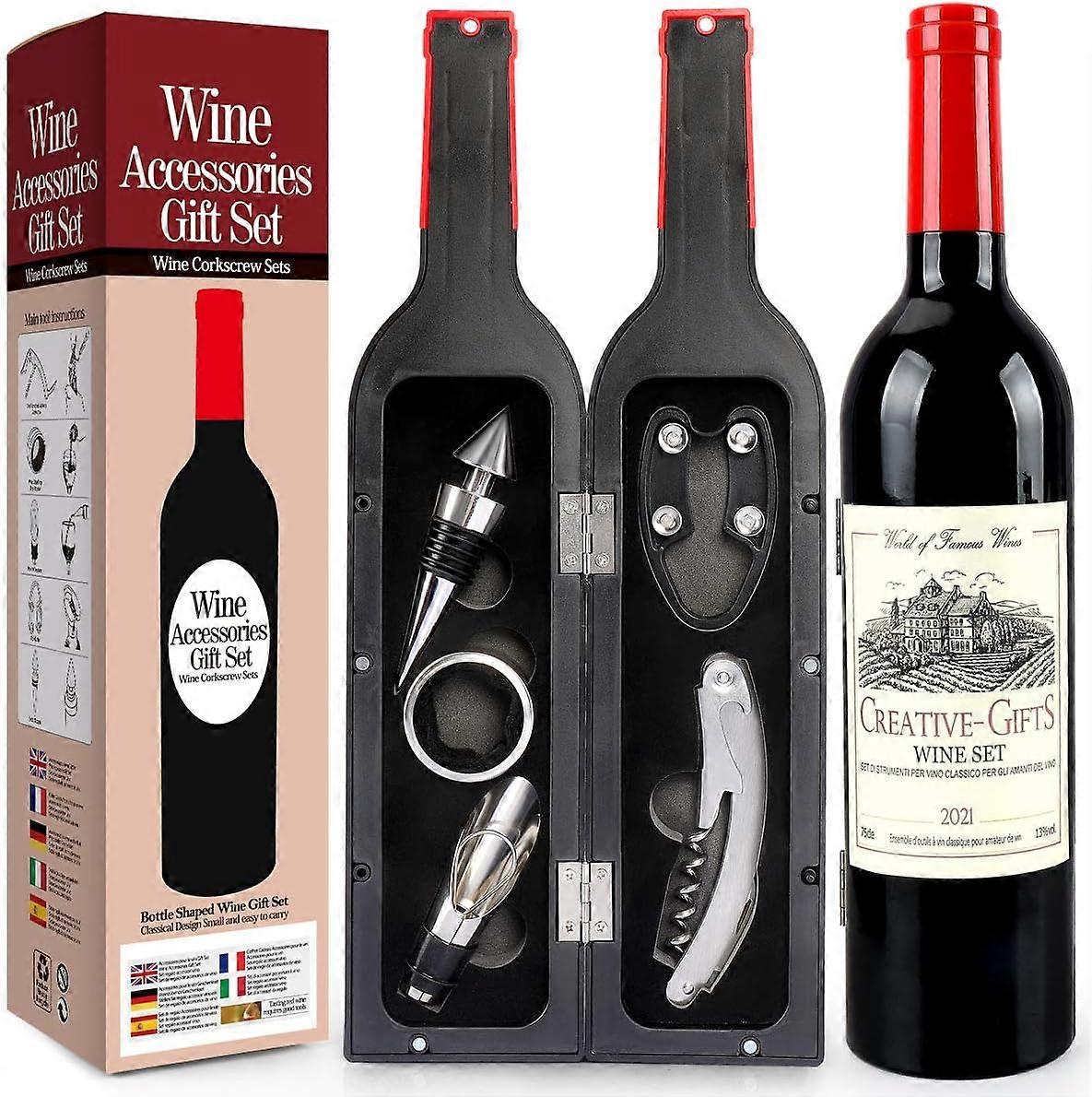 Wine Accessories Sets Wine Bottle Shaped Wine Opener Set Includes Wine Corkscrew Wine Stopper Pourer For Wine (Bottle 03)