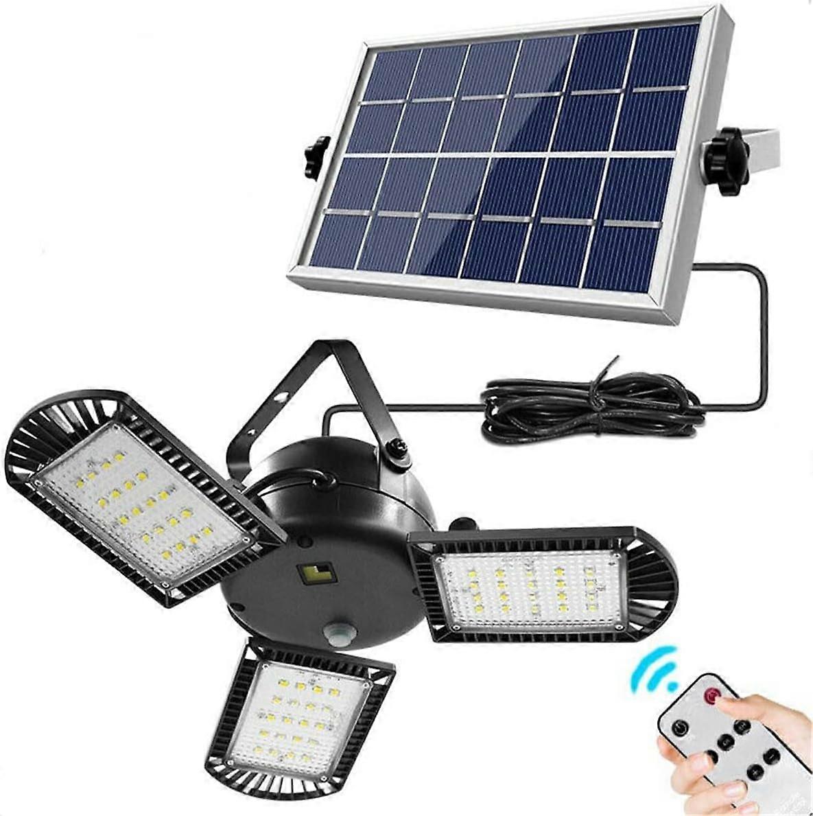60 LED solar lamp with 3 heads and foldable waterproof timer with remote control solar panels for parking garden