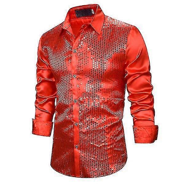 Men Shirt Sequins Long Sleeve Button Down Shirt
