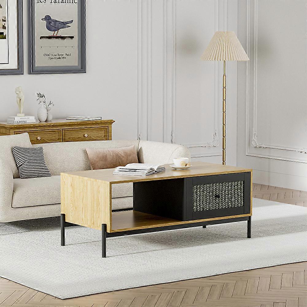 Rattan Coffee Table with Storage for Living Room