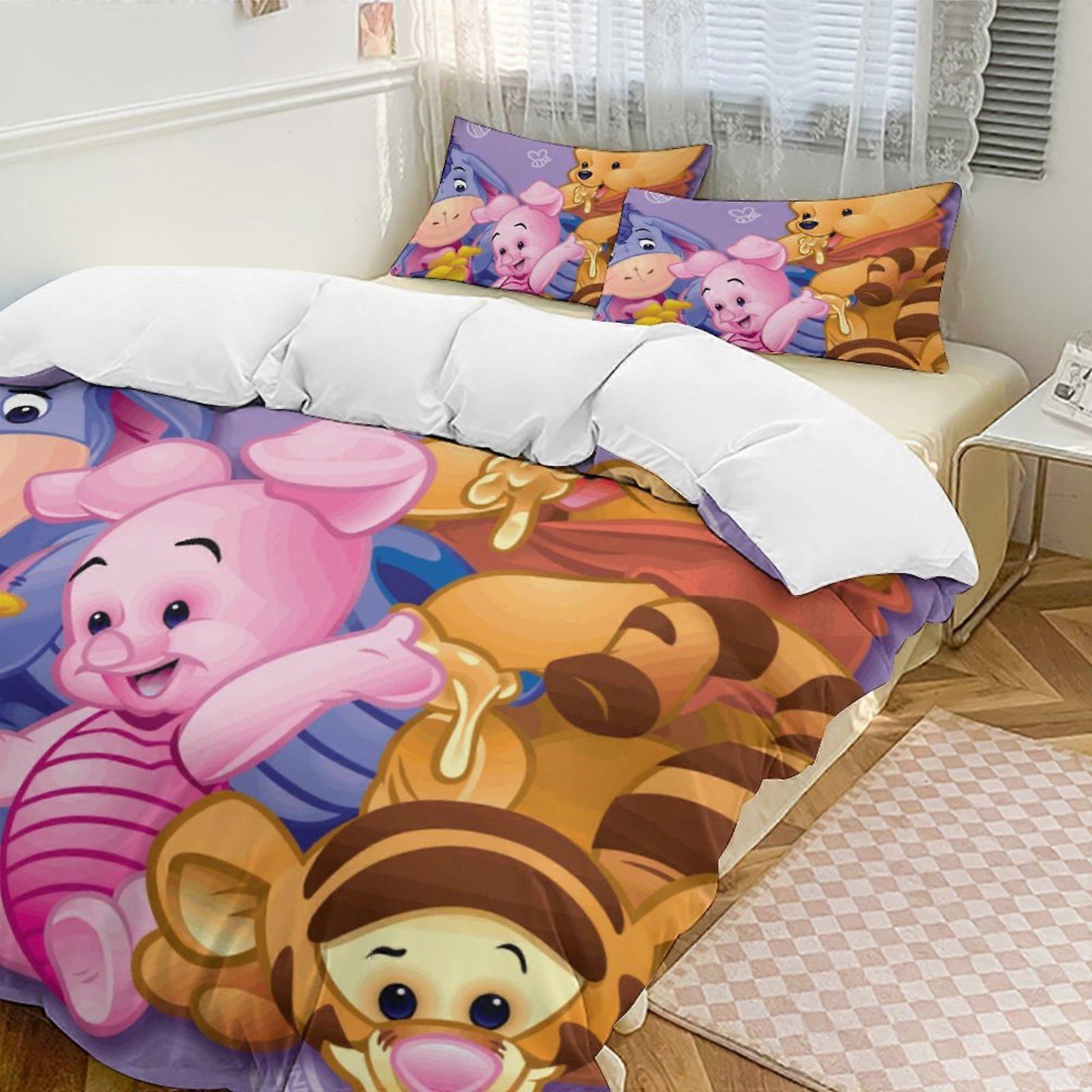 v481 Winnie The Pooh Conjunto de Cama Twin de 3 Peças - Inclui 1 Edredom Individual e 2 Fronhas de Cama - Microfibra Resistente ao Desbotamento - Winnie The Pooh io481