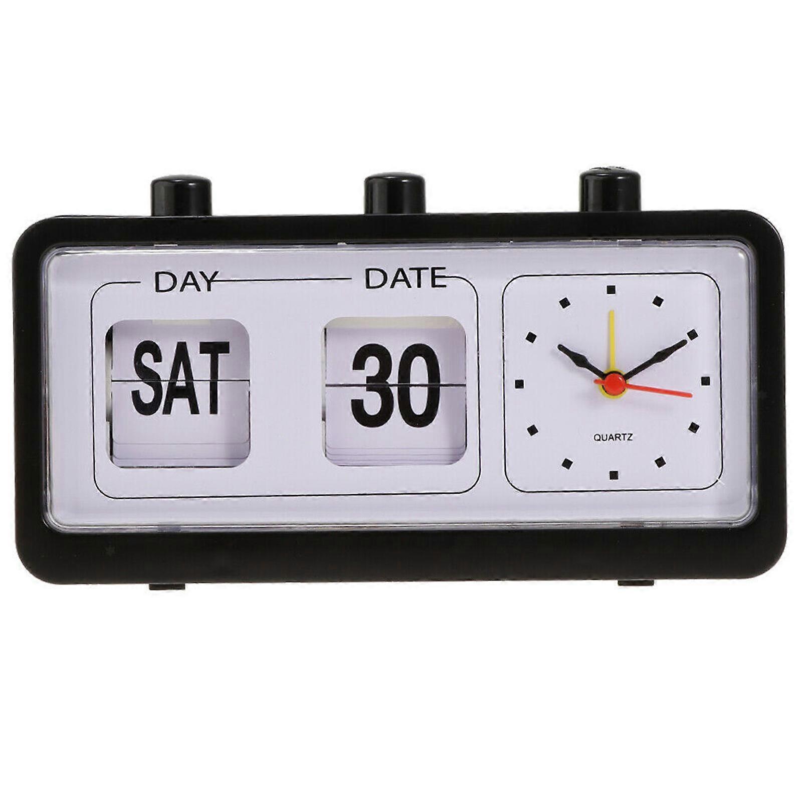 Retro Calendar Flip Clock Bedside Square Clock with 3 Press Button Household