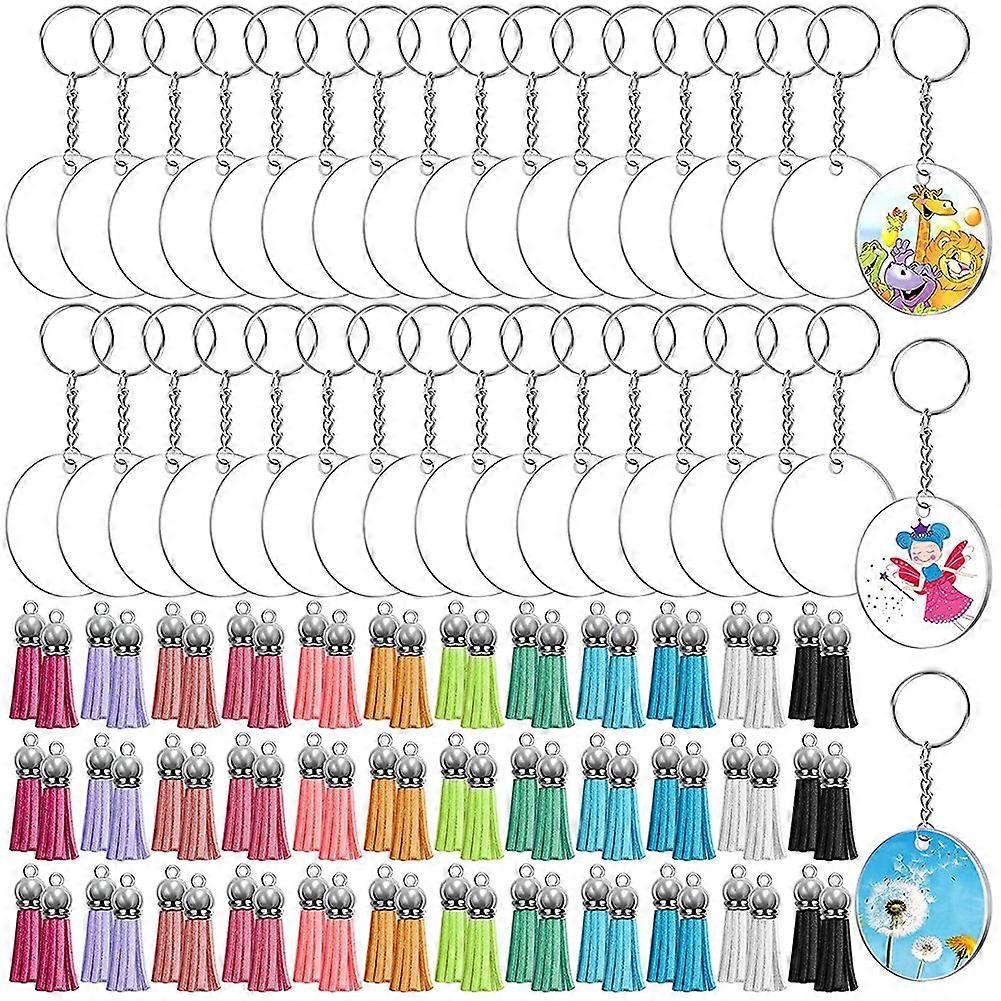 144Pcs Acrylic Keychain Blanks-Clear Keychain Blanks Set Circle Disc Key Rings with Keychain for DI