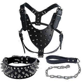 Studded Spiked Leather Dog Collar Harness Leash Set For Pitbull Mastiff Pet M