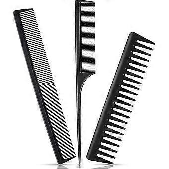 3 Pieces Acsergery Black Comb Set Carbon Fiber Cutting Comb Set, Fine And Wide Tooth Comb Gift