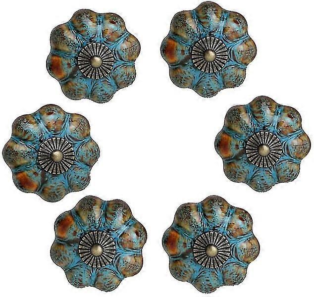 Blue Pumpkin Door Pulls - 6 Pack Decorative Ceramic Handles for Cabinets and Drawers