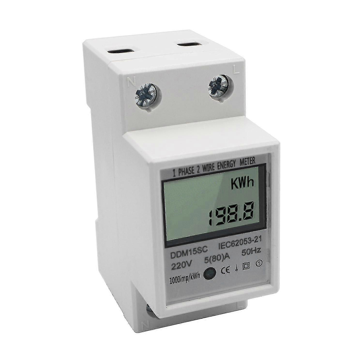 Misuratore di Energia su guida din monofase con display digitale lcd 5-80a
