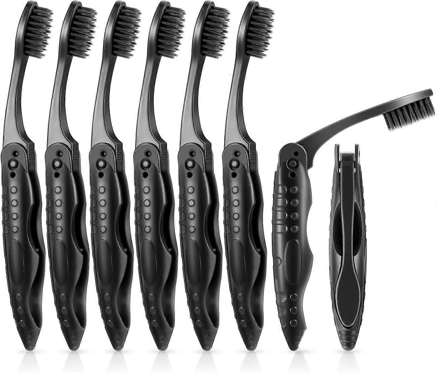 8 Packs Black Foldable Travel Toothbrushes Individually Wrapped Portable Charcoal Toothbrush with Medium Soft Bristles for School