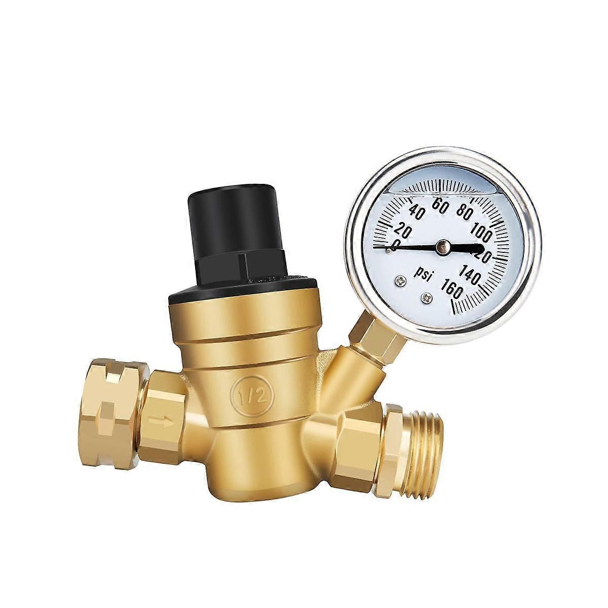 RV Water Pressure Regulator Valve, Adjustable Water Pressure Reducer with Gauge and Inlet Screen Fi
