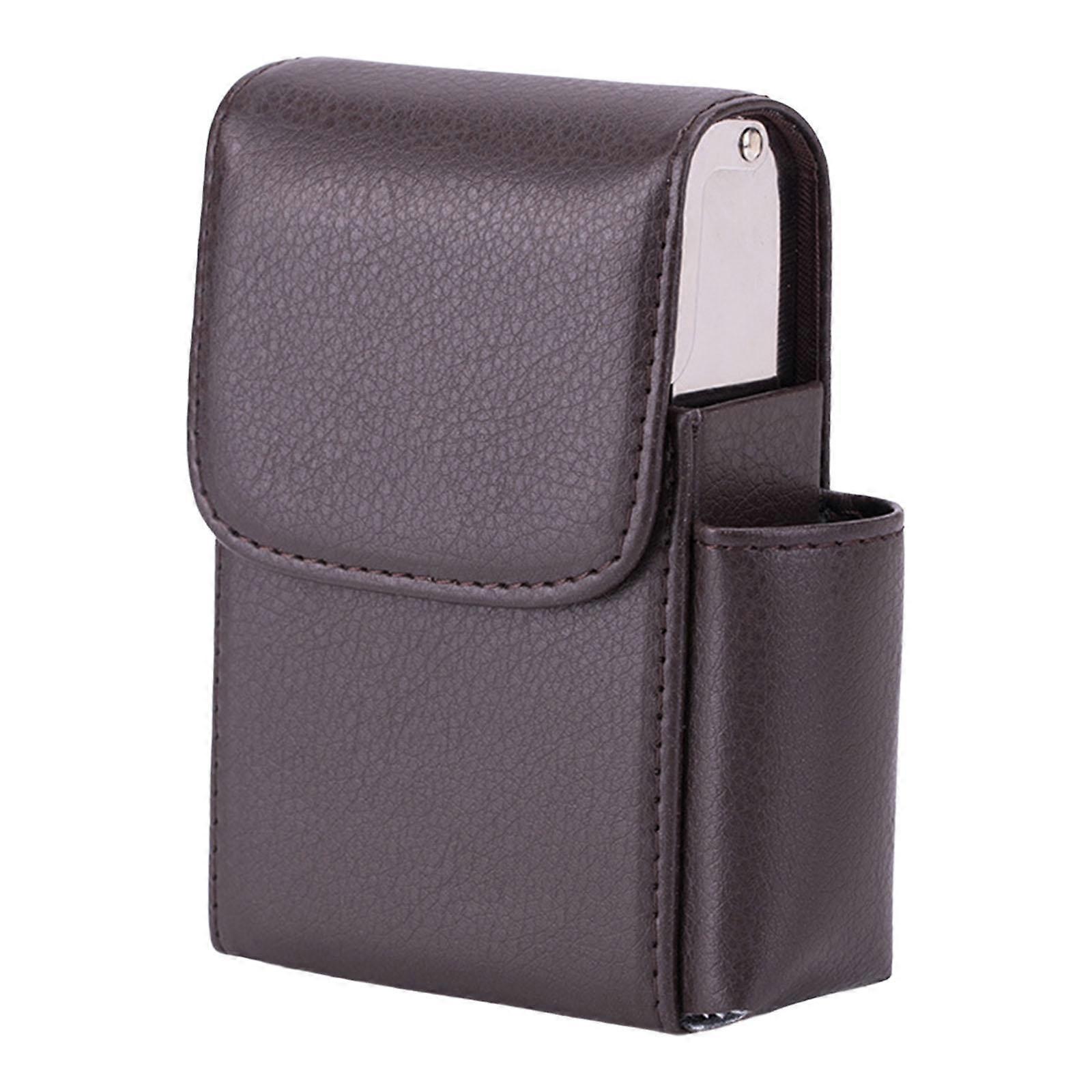 Cigarette Lighter Holder Hard Case Pouch 20 Cigarettes Texture Dark Brown