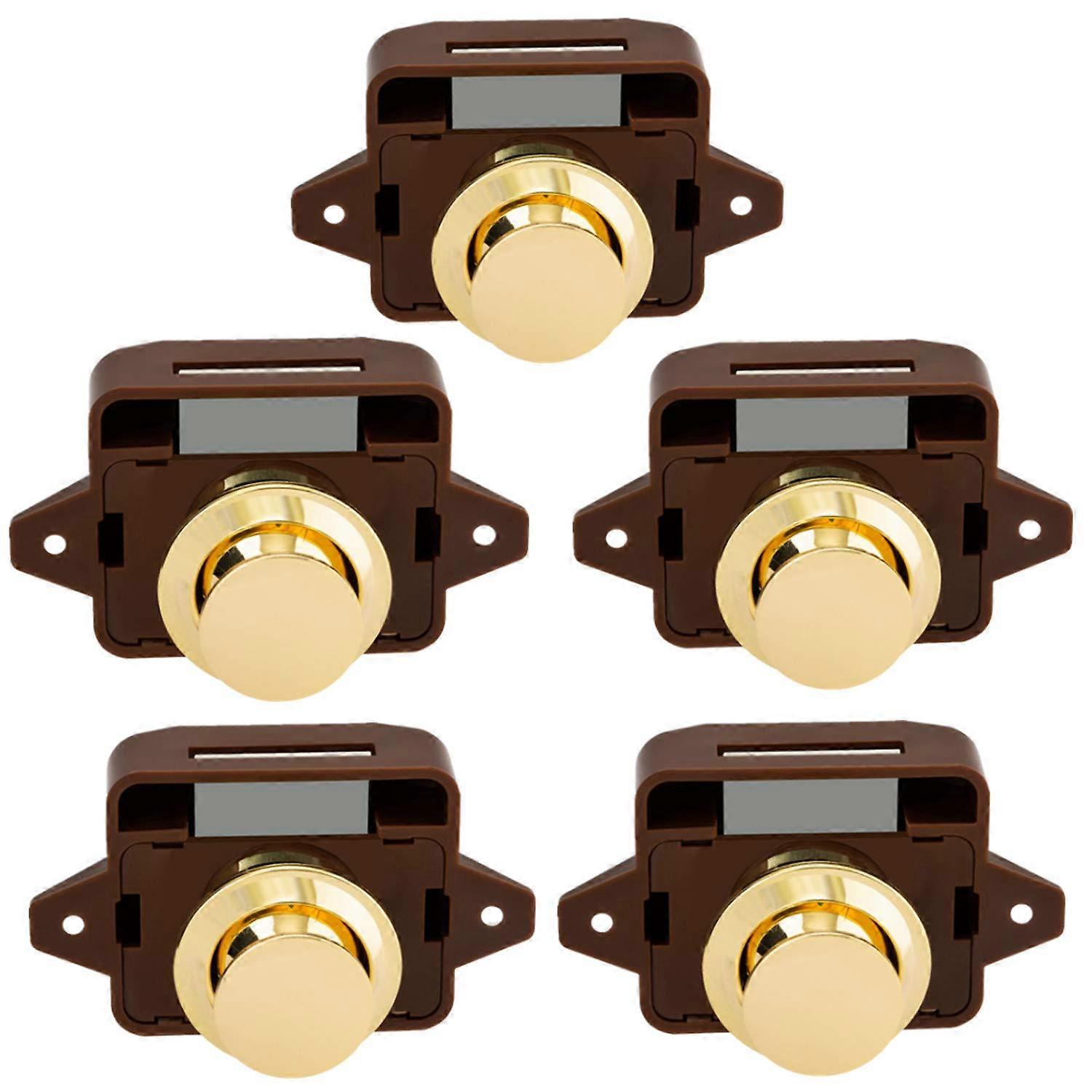 5Pcs Keyless Push Button Catch Door Knob Lock for RV Caravan Cabinet Boat Motor Home Cupboard, Brow