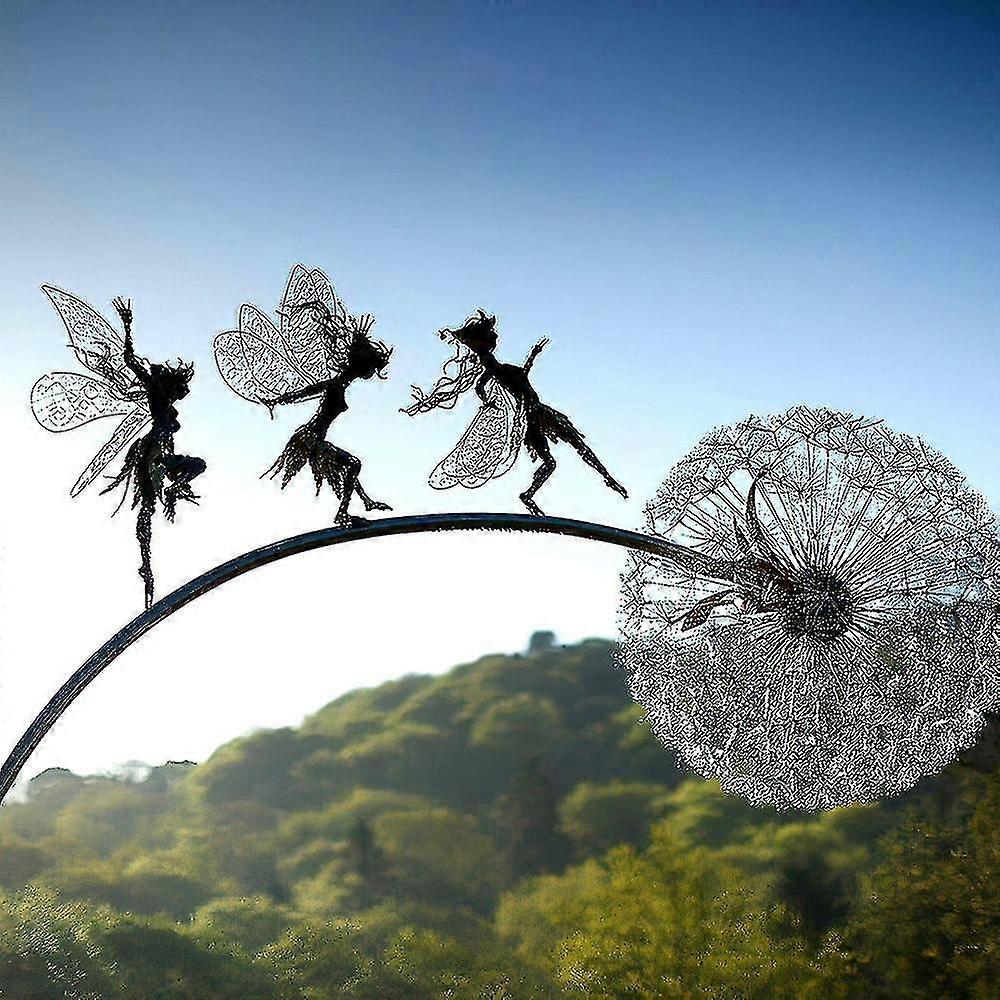 Estaca de esculturas de jardim de fadas - Dandelion dança com fadas