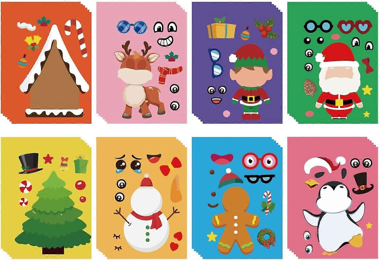 48 Sheets 8 Styles Make Your Own Christmas Stickers Sheets Make a Face Stickers Santa Snowman Xmas Tree Deer Reindeer Self Adhesive DIY Stickers Party
