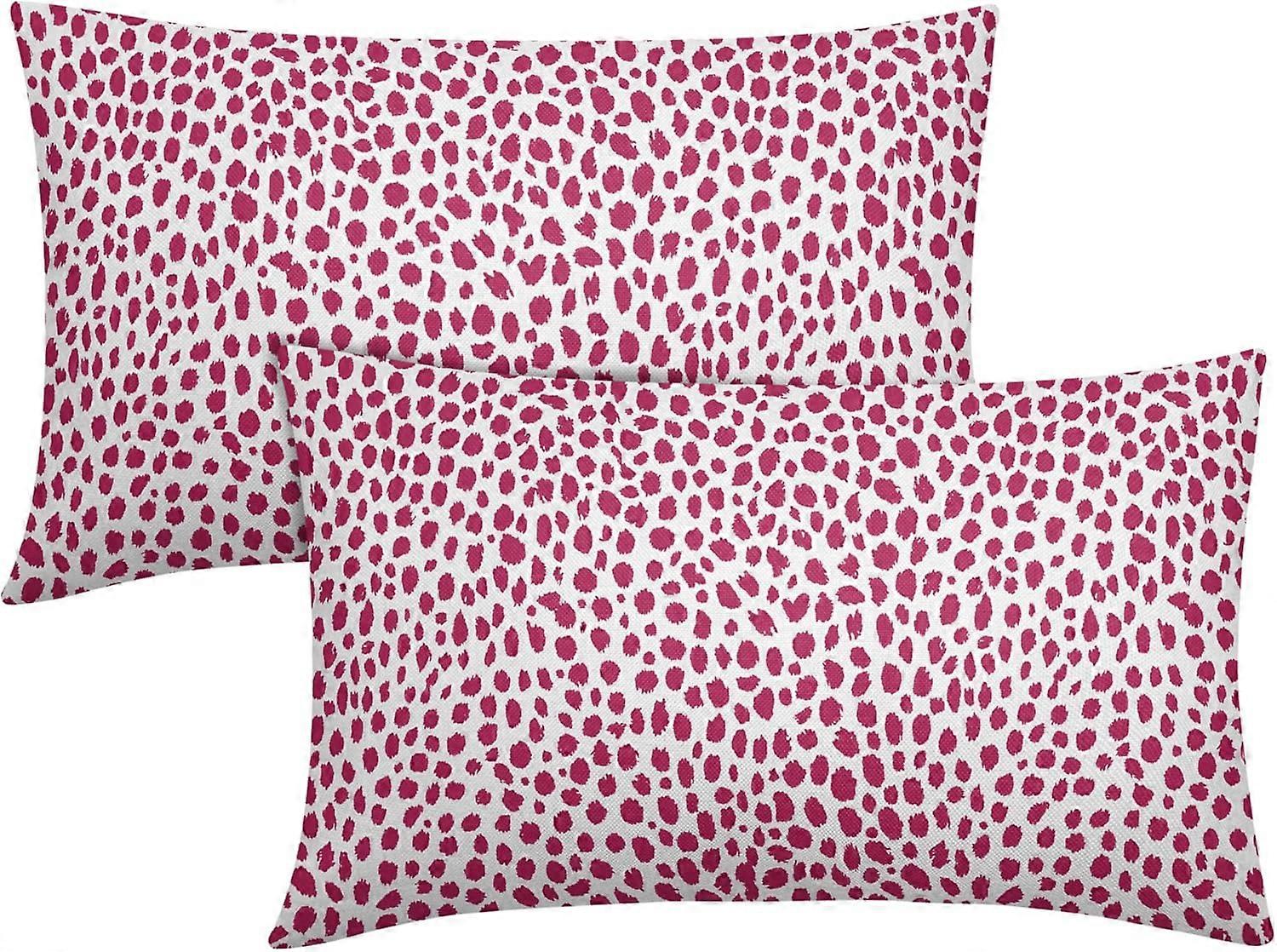 Hot Pink Cream Lumbar Pillow Covers 12x20 Inches Boho Design Polka Dot Throw Pillow Case Set of 2 Modern Brush Strokes Print Pillow Cover Cotton Linen