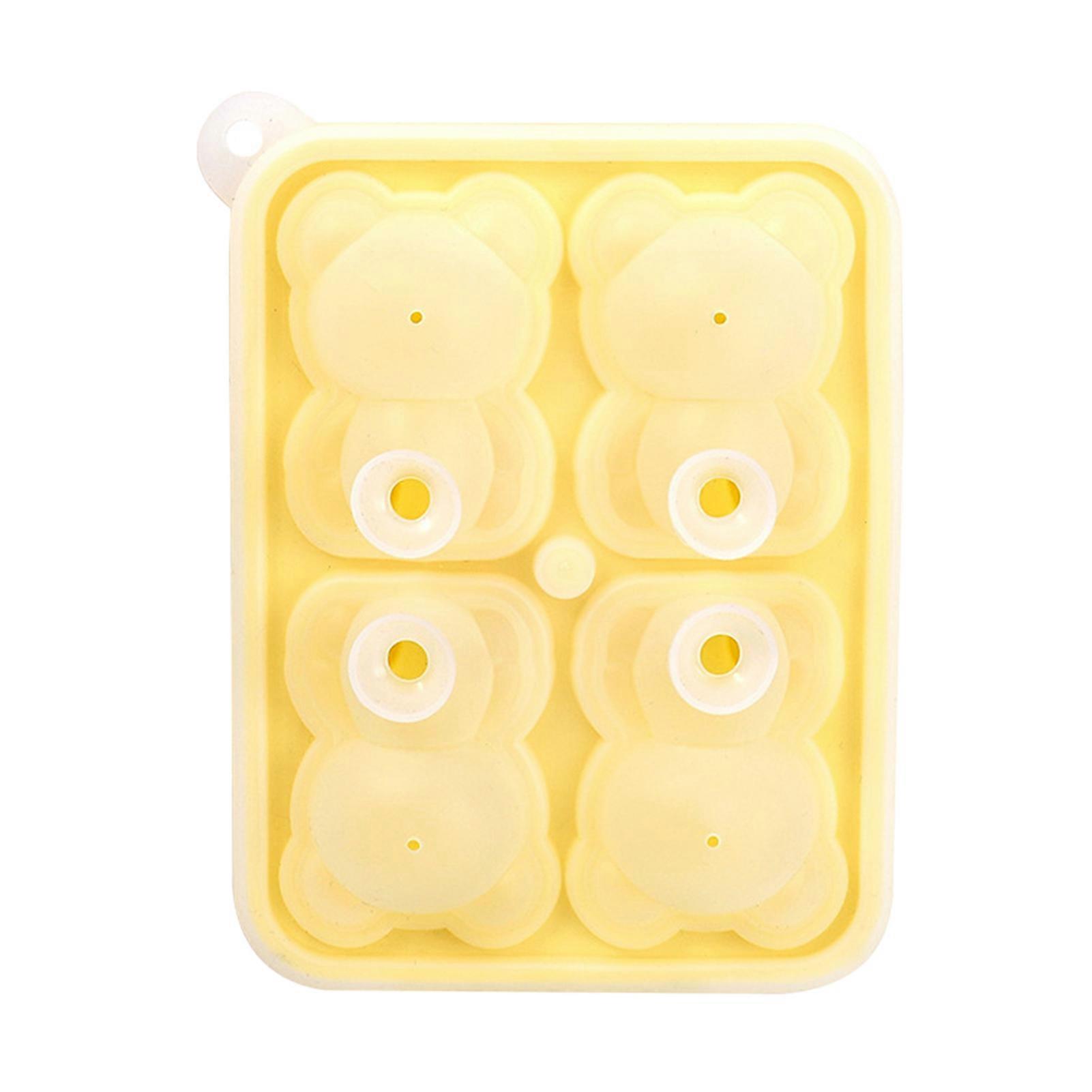 Yellow Little Bear Shape Ice Mold 4 Grids Silicone Ice Block Mould for Making Ice Cream Cake Candle