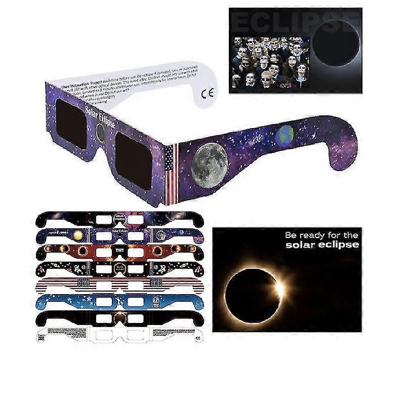 Óculos Solar Eclipse 2024 CE e Certificados ISO com Seis Estruturas de Papel Duráveis de Cores Diferentes para Visualização Direta do Sol