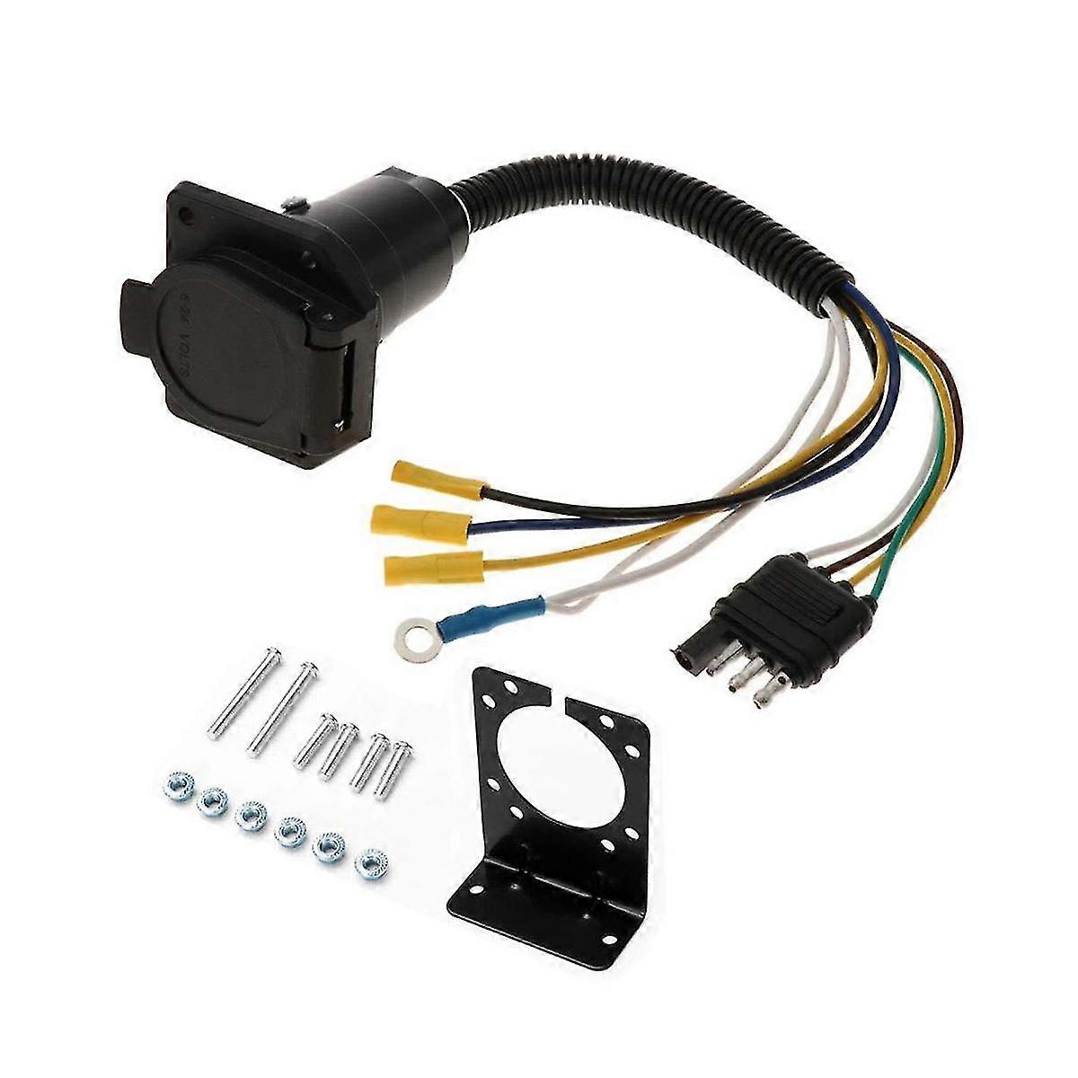 7-pin To 4-pin Truck Trailer Connector Flat Reverse Plug With Mounting Bracket Set