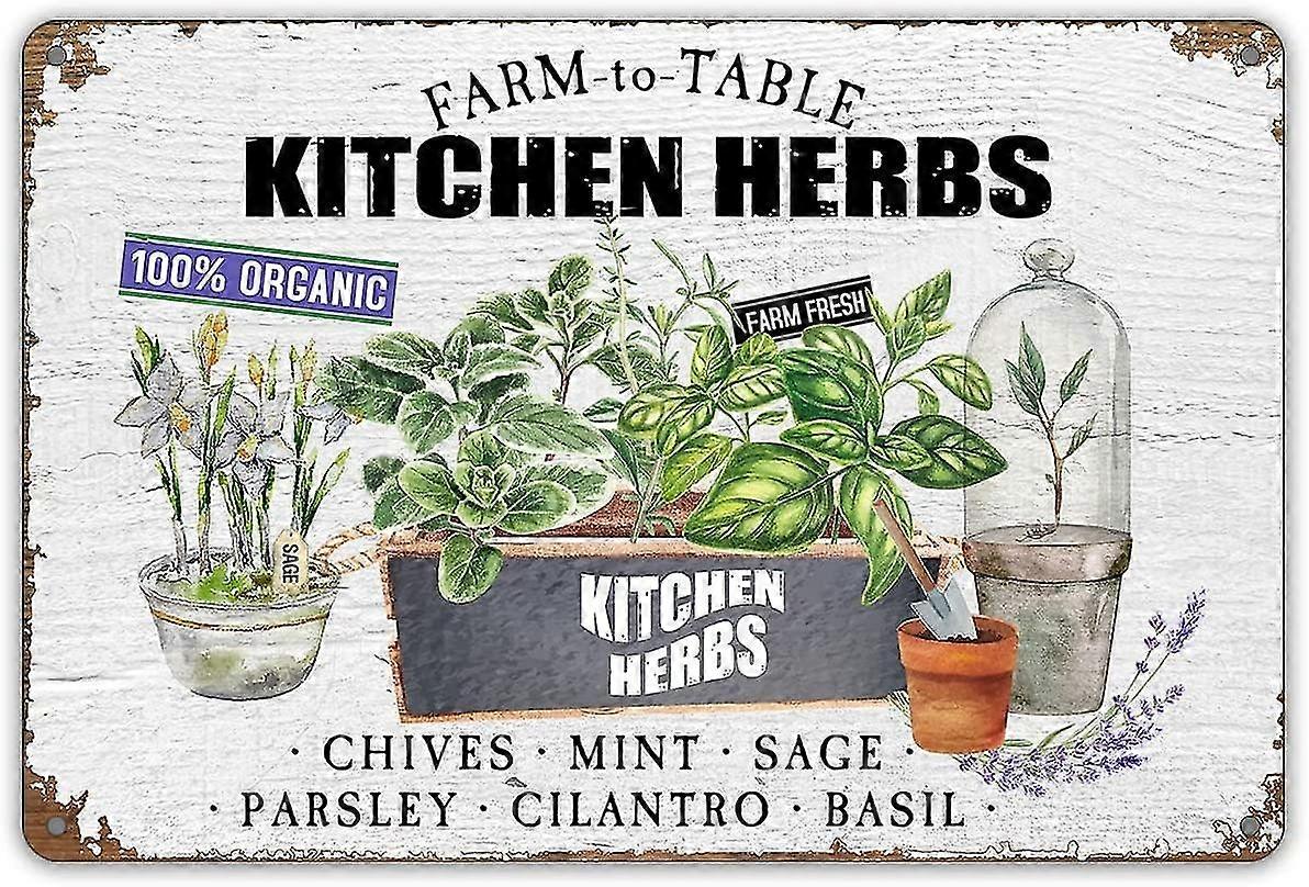 Placa de Lata de Metal Engraçada Kitchen Herbs Farm To Table Decoração de Parede Ervas Arte 8x12 Polegadas OU 12x16 Polegadas Modo 2