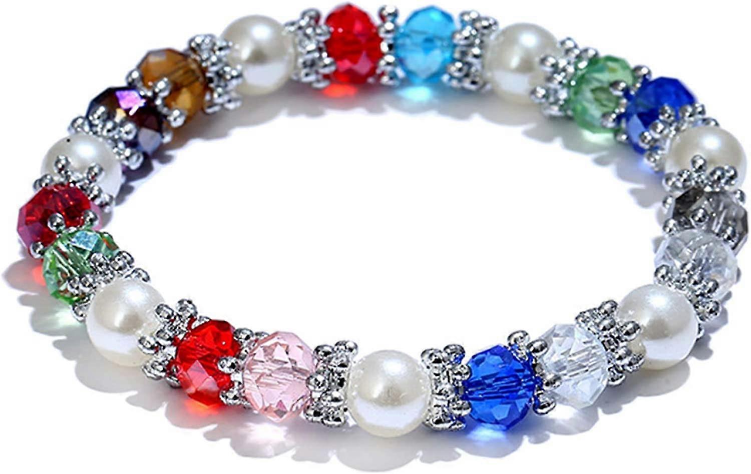 Shiny Colorful Rhinestone Faux Pearl Bracelet Bangle Jewelry Birthday Gift for Women Men Girls Boys