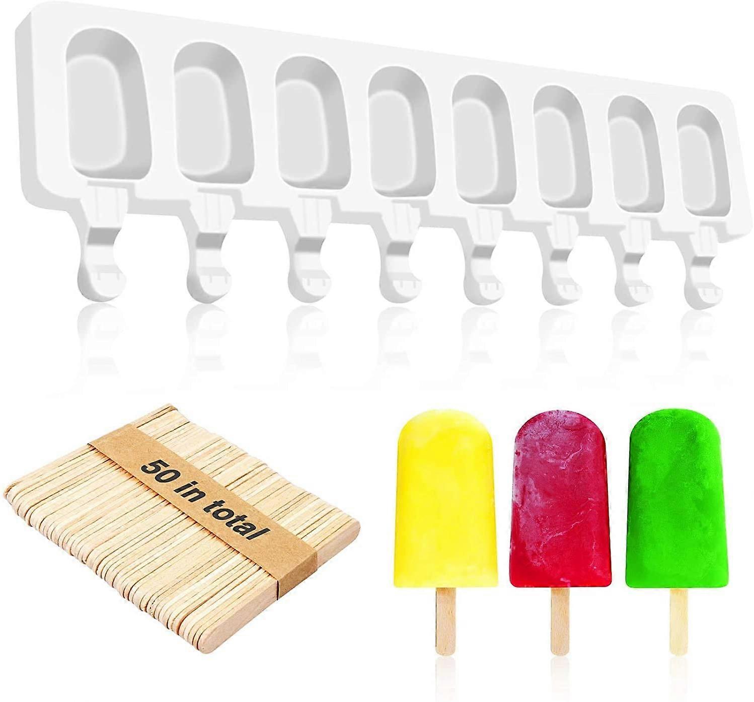Moule Glace 8 Cellules, Moule Glace en Silicone Moulle Cake pour Rutilisables avec 50 Btonnets en Bois, Moule Popsicle pour Maison Dessert, Jus de F