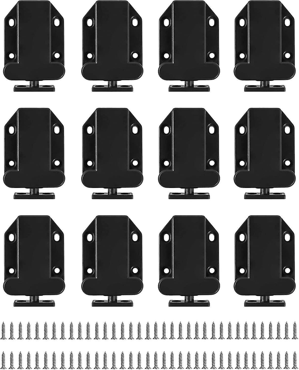 Touch Release Catch Latch, Push To Open Catch Lock With Automatic Pop-up Function Cabinet Lock, Push Latch For Cupboard, Drawer, 12 Packblack