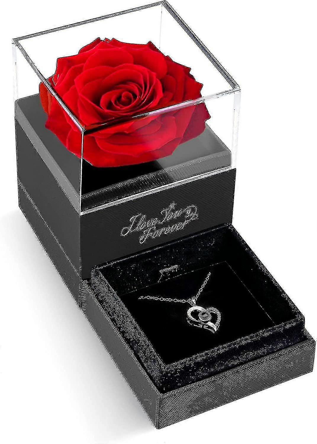 Hnustbo Cadeaus voor vrouwen, geconserveerde echte rozenbeer geschenkdoos met ketting I Love You, eeuwige roos geschenken voor haar vriendin mama Hnustbo Cadeaus voor vrouwen, geconserveerde echte rozenbeer geschenkdoos met ketting I Love You, eeuwige roos geschenken voor haar vriendin mama