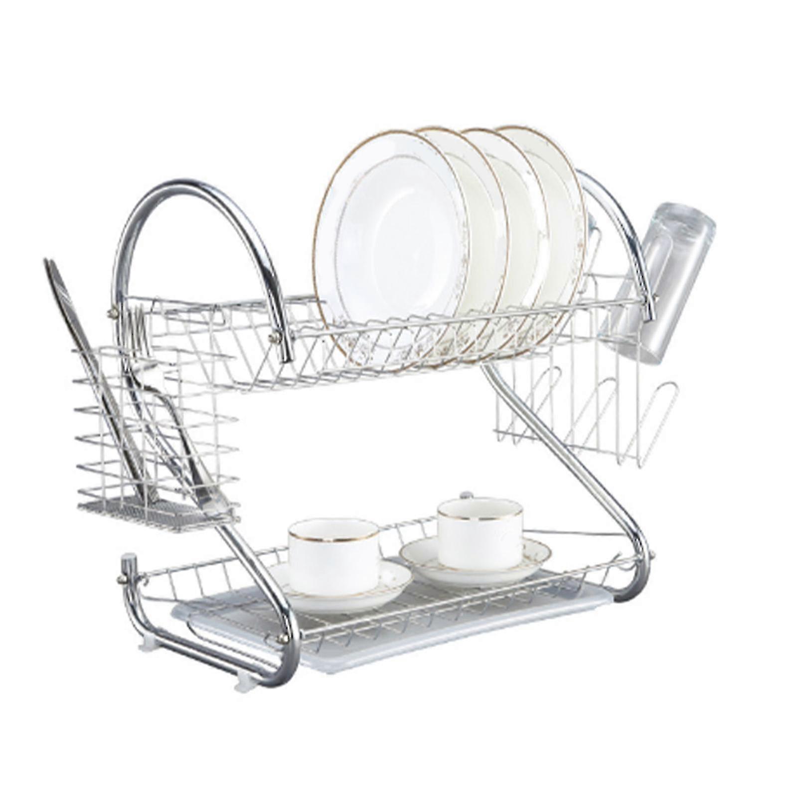 Large Capacity 2 Tier Dish Drying Rack for Stable Support in Home Kitchen