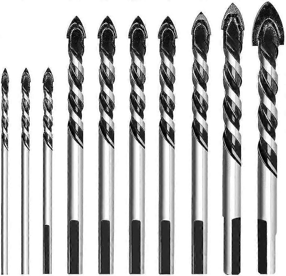 Tile Drill Bits Set, Masonry Drill Bits Set For Porcelain Ceramic Tile, Concrete, Plastic And Wood(10pcs, Black)
